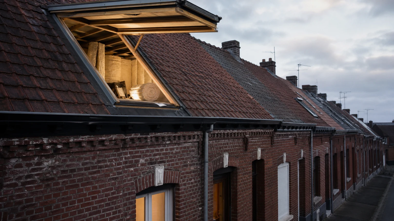 Maisons en brique du bassin minier près de Douai avant une rénovation des combles