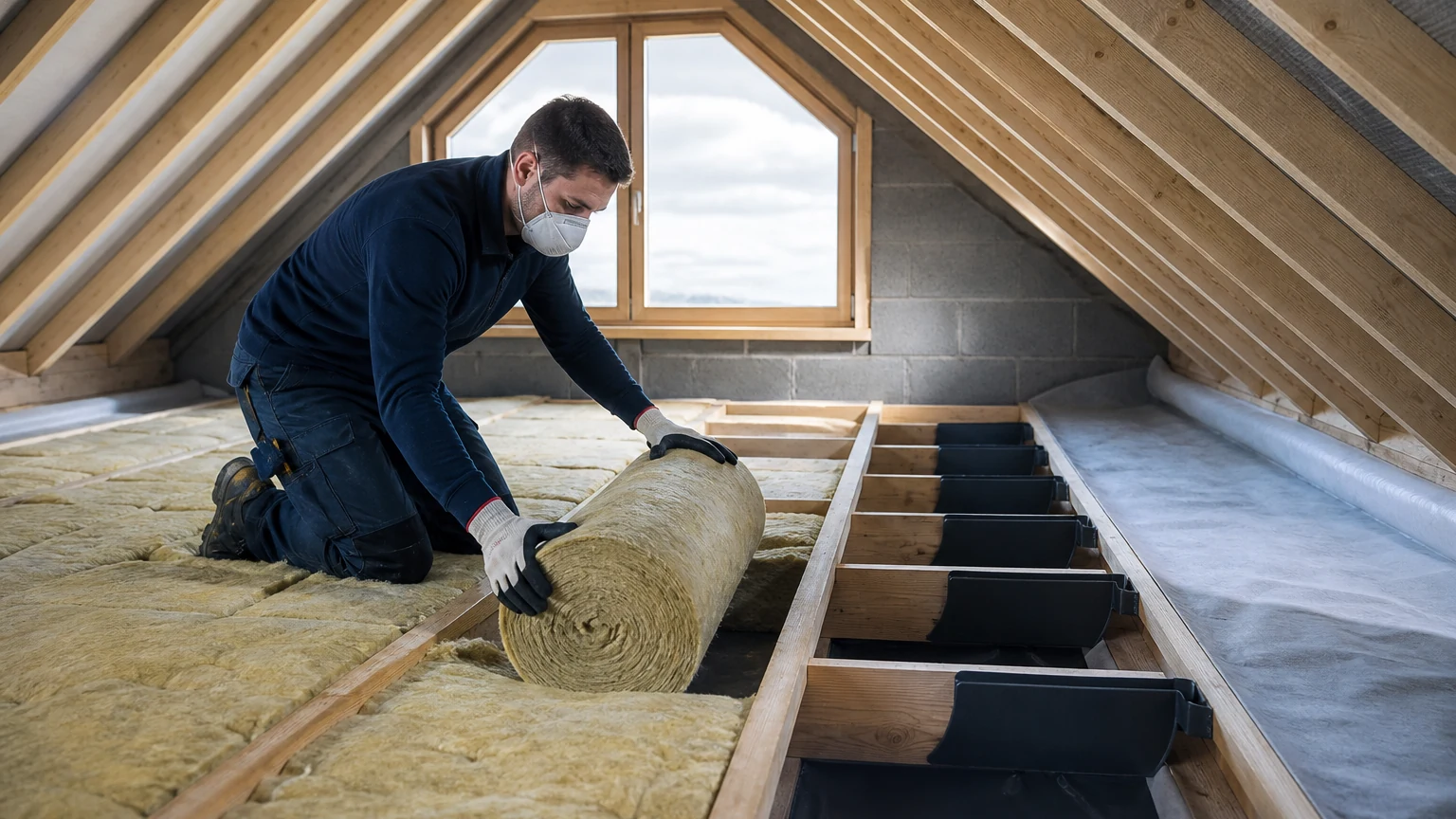 Pose d’isolant sur le plancher de combles d’une maison du littoral dunkerquois